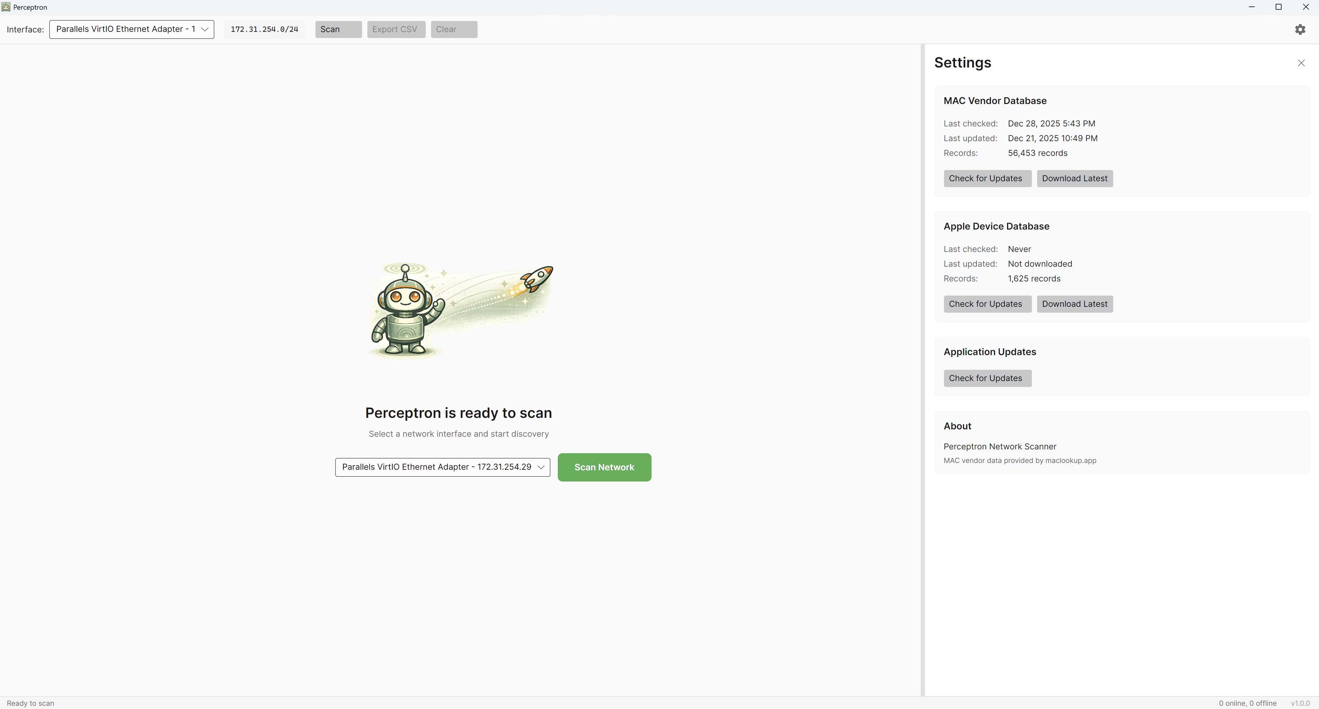 Perceptron settings and database management